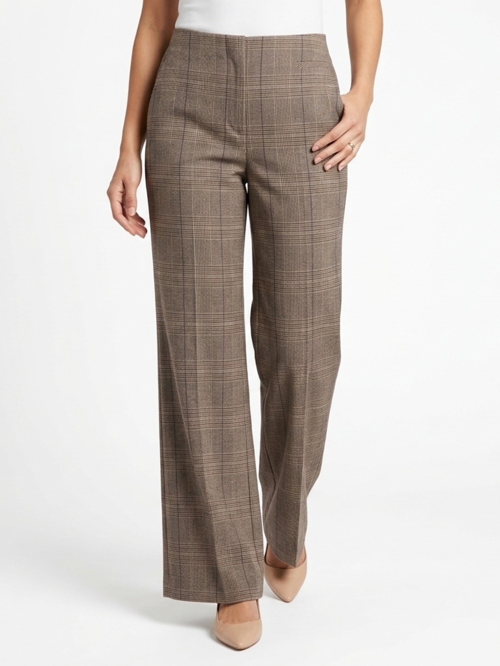 Point Zero Women's  Wide-Leg Plaid Dress Pants Dark Academia‎ Corporate Chic
